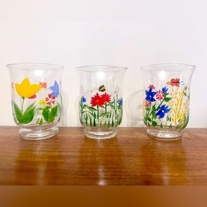 Glass hand painted floral votive holders